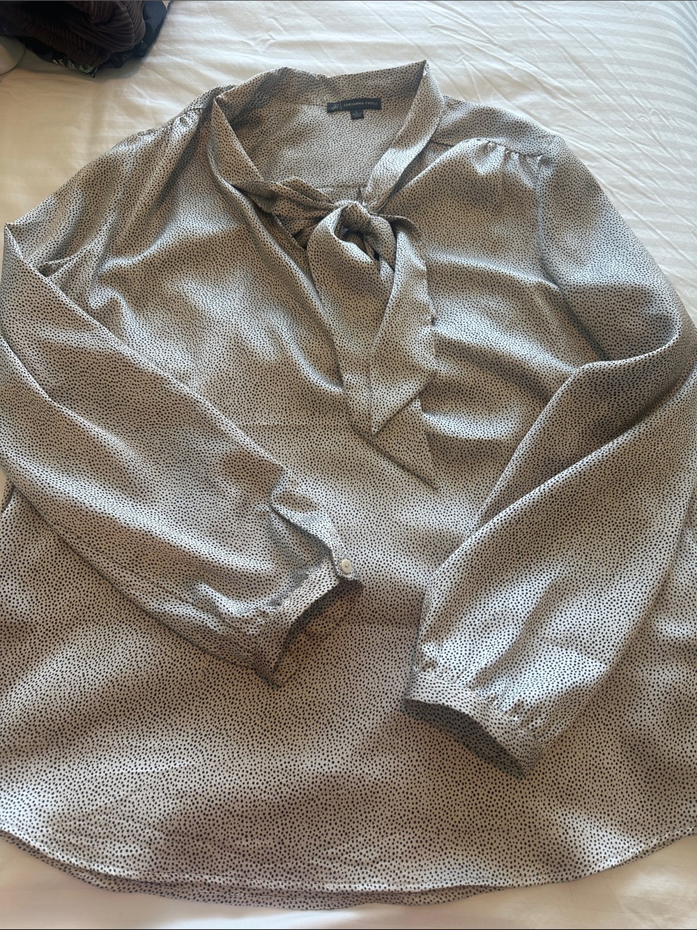 Adrianna Papell Taupe Dot Tie-Neck Blouse